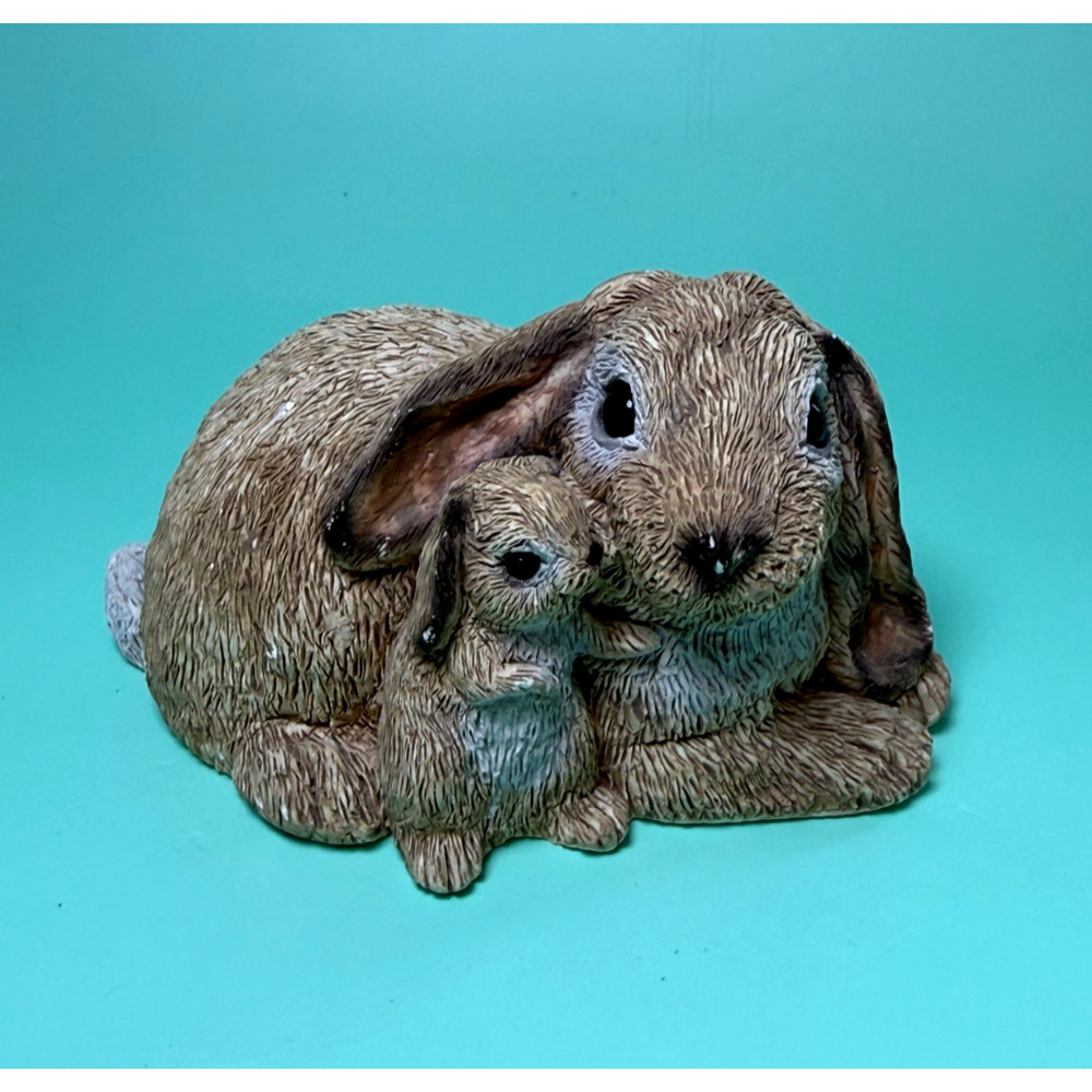 Vintage Stone Critters Brown Rabbit Bunny w/ Baby SC-523 Made in USA Figurine